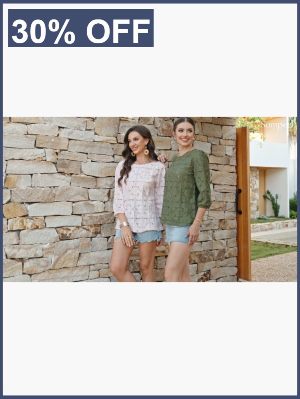Women's 3/4 Sleeve Eyelet Lace Peasant Blouse Dressy Casual Top - Picture 7 of 7